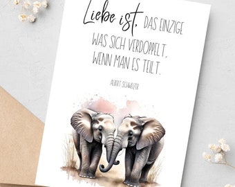 Love card, elephant card, anniversary card, wedding anniversary card, Valentine's Day card, saying card, love card saying, love