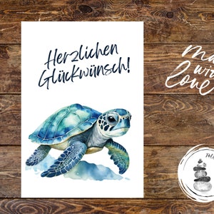 Glückwunsch Karte Tier, Karte Schildkröte, Geburtstagskarte, Karte Herzlichen Glückwunsch, Handgemachte Karte, Karte mit Spruch, Postkarte
