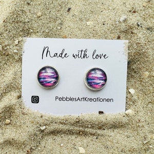 Silver earrings with sunset, sea stud earrings, pink stud earrings, women&#39;s stud earrings