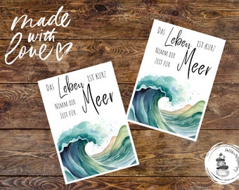 Card with saying, Life is too short, Card with sea, Greeting card saying, Handmade card, Card money gift, Postcard sea, Folding card