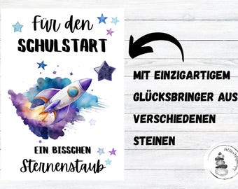 Kaart voor schoolinschrijving, geluksbrenger voor de start van het schooljaar, moedsteen voor school, cadeau voor schoolstart, cadeau voor schoolinschrijving geluksbrenger