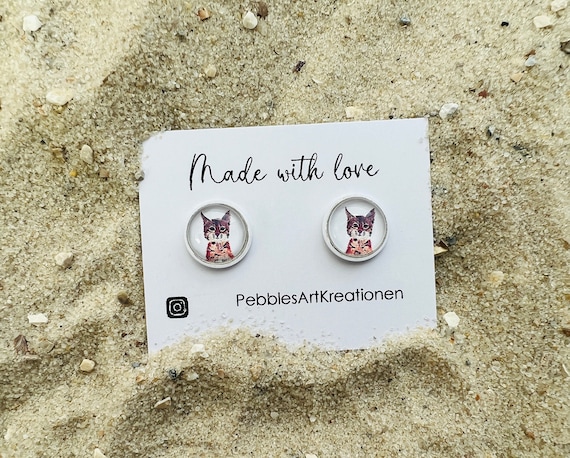 Ohrringe Luchs- Ohrstecker Luchs - versilberter Ohrstecker von selbst gemalten Aquarellbild