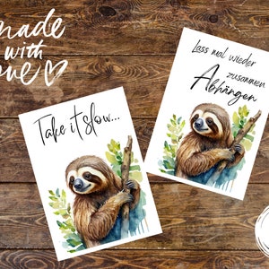 Karte Faultier, Lustige Karte Faultier, Handgemachte Karte, Karte mit Spruch, Postkarte Faultier, Karte Take it slow, Karte Gute Besserung