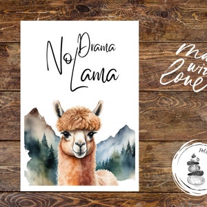 Karte Lama, Karte mit Spruch, No Drama Lama, Lama Aquarell, Handgemachte Karte, Geburtstagskarte lustig, Karte gute Besserung, Karte Rente