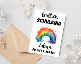 Card for school enrollment, personalized school enrollment card, card with saying "You are 1st grade" card, school start card, card with rainbow