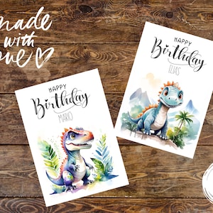 Happy Birthday Karte Dino, Karte Dinosaurier, Geburtstagskarte T-Rex,  Karte Brachiosaurus, Geburtstagskarte Dino personalisierbar