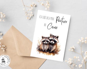 Card Love Raccoon, Card Anniversary, Card for Wedding Anniversary, Card for Valentine's Day, Card Saying, Card Love, Valentine's Day, Saying Love