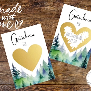 Buono compleanno, buono matrimonio, buono carta, buono esperienza, buono personalizzato, carta foresta, tempo regalo
