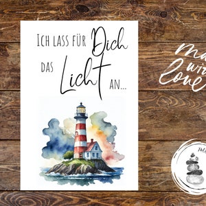 Karte Leuchtturm , Lustige Karte Meer, Handgemachte Karte, Karte mit Spruch, Postkarte Leuchtturm, Faltkarte Liebe,