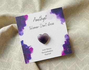 Amethist Hart Geluksbrenger – Stressverlichting, Helderheid en Concentratie – Cadeau voor het Nieuwe Jaar en Examens – Edelsteen Talisman