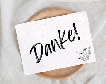 Thank you card - Plantable card made of handmade paper with flower seeds - Card Flowers - Thank you - Flower card