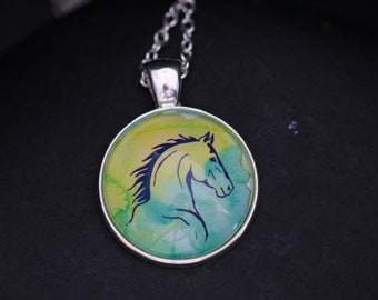 Handgemachte Kette mit Pferd, Kette Pony, handgemachter Schmuck, Pferdekette -  Motiv besteht aus selbst gemalten Aquarell