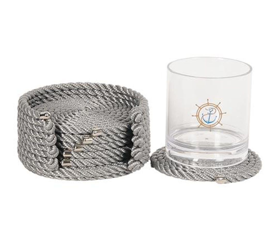 Rope Coaster Set of 6 With It's Stand, Nautical Decor - Etsy