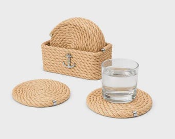 Nautisches Seil-Untersetzer-Set, nautisches Seil-Untersetzer-Set, maritimes Seil-Untersetzer-Set, Küsten-Tischdekoration, Yacht-Stil-Untersetzer