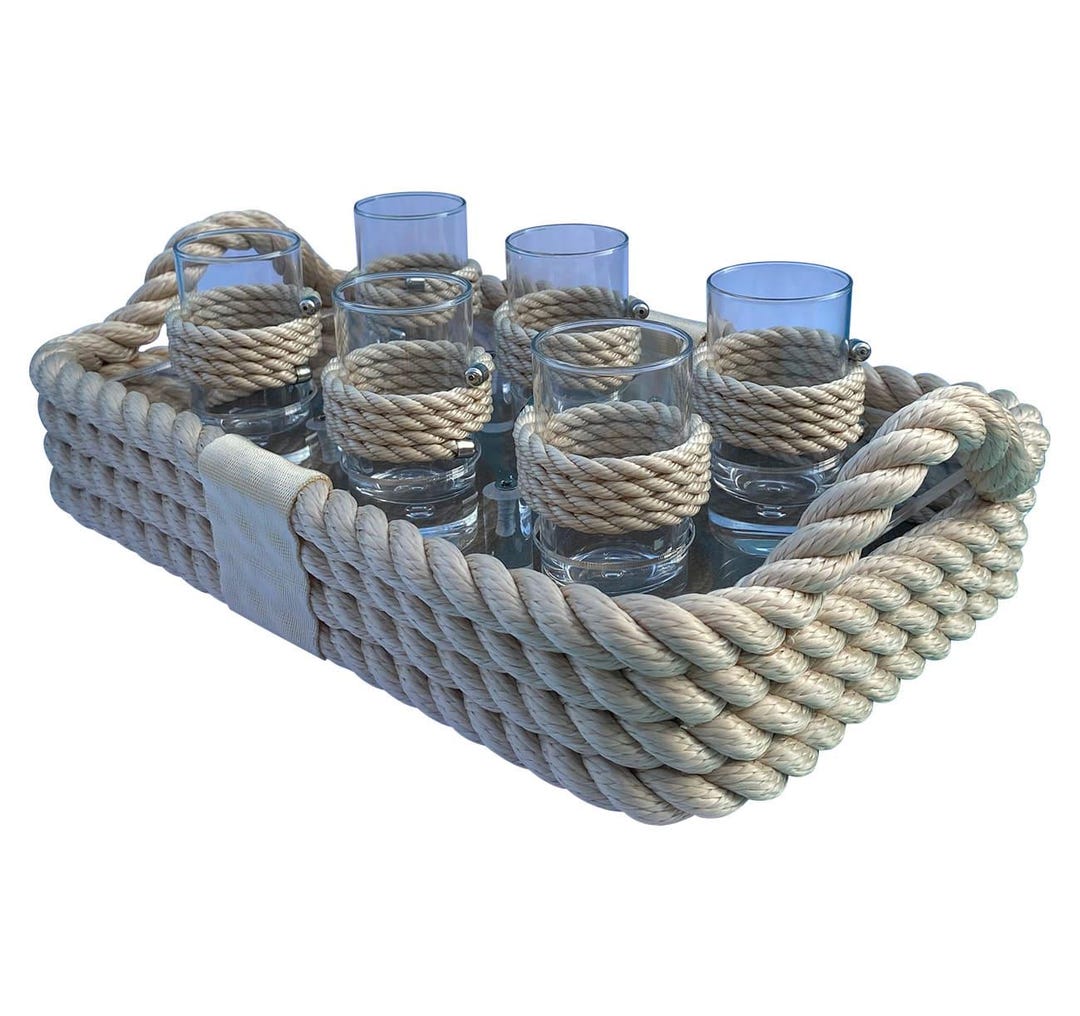 Luxury Nautical Rope Tray With 6 Unbreakable Shot Glasses – Yacht ...