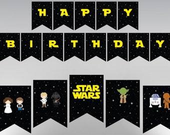 スター・ウォーズのバナー、パーティーデコレーション、全文字入り、即時ダウンロード
