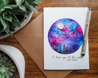 Printable Love You To The Moon Greeting Card, Instant Download