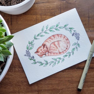Carta stampabile gatto soriano, carta vuota, carta gatto arancione, carta Cat Nip, DOWNLOAD DIGITALE, cartolina d'auguri, fiori Cat Nip, download istantaneo