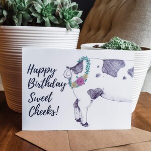 Printable 5x7 inch card, Happy Birthday Sweet Cheeks, Pig Sweet Cheeks Card, INSTANT DOWNLOAD