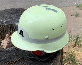 Vintage German Firefighter Helmet M34: Aluminum Biker Helmet, 1970s