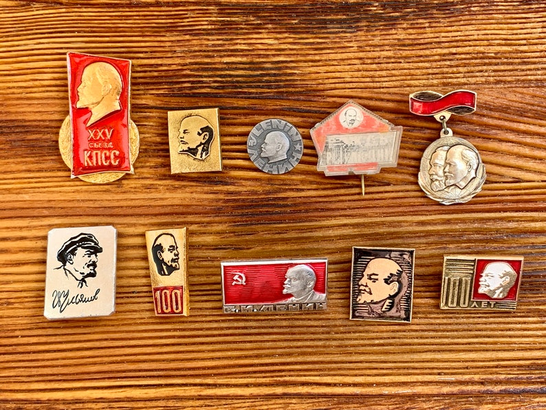 Lenin Badges Cold War Communism Lot of 10 pcs with Lenin USSR Soviet Era Enamel Pins