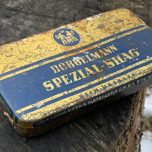 Scatola di latta vintage Louis Dobbelmann per tabacco, scatola di latta per tabacco, scatola di latta rara, scatola di latta tedesca anni '60