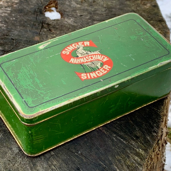 Vintage Germany Singer Tin Box, Singer Tin Box, Rare Tin Box, Germany Tin Box 1960s