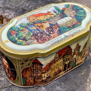 Vintage Germany Old Nurnberg Tin Box,Tin Box, Rare Tin Box, Germany Tin Box 1960s