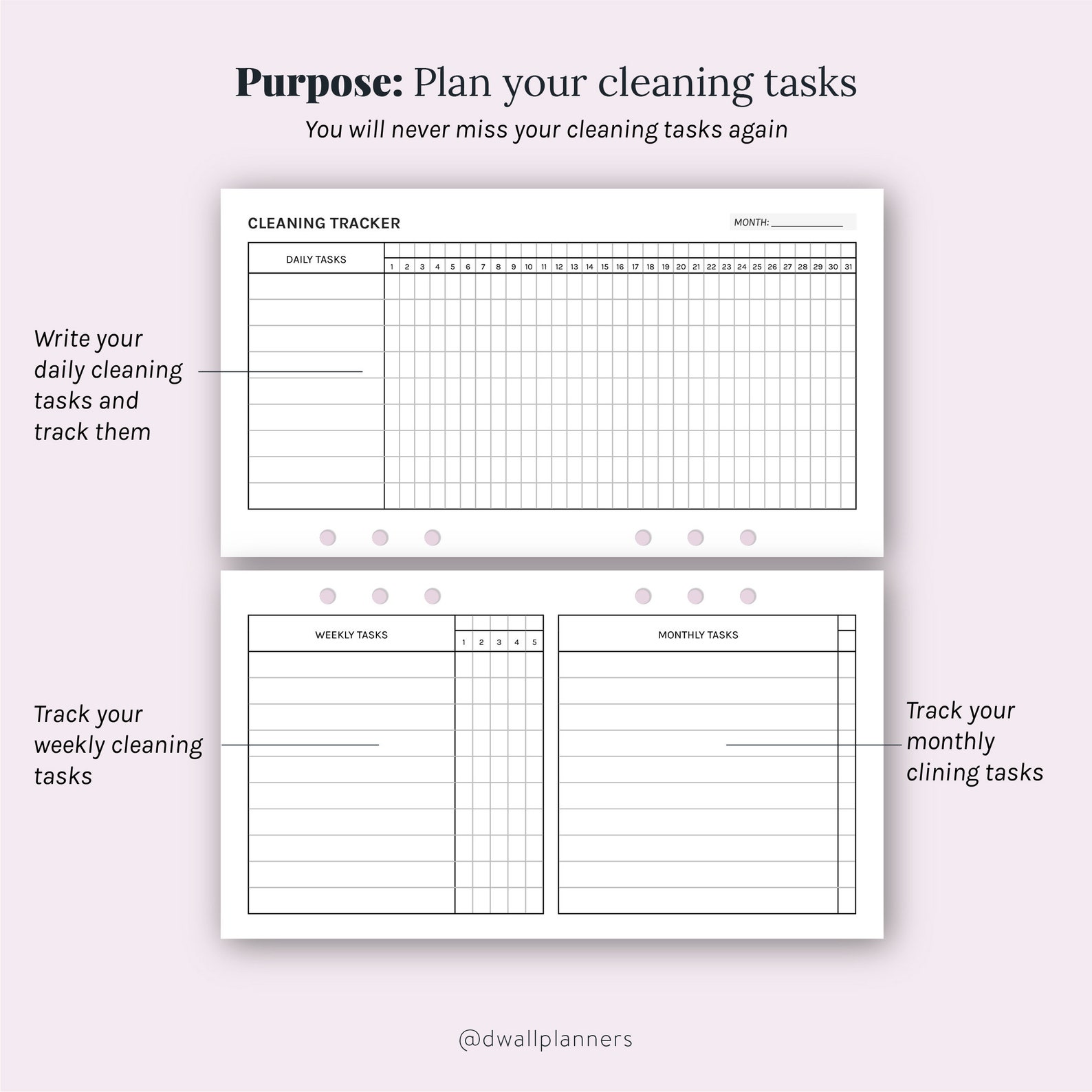 Cleaning Tracker Printable Insert Personal Cleaning Printable | Etsy