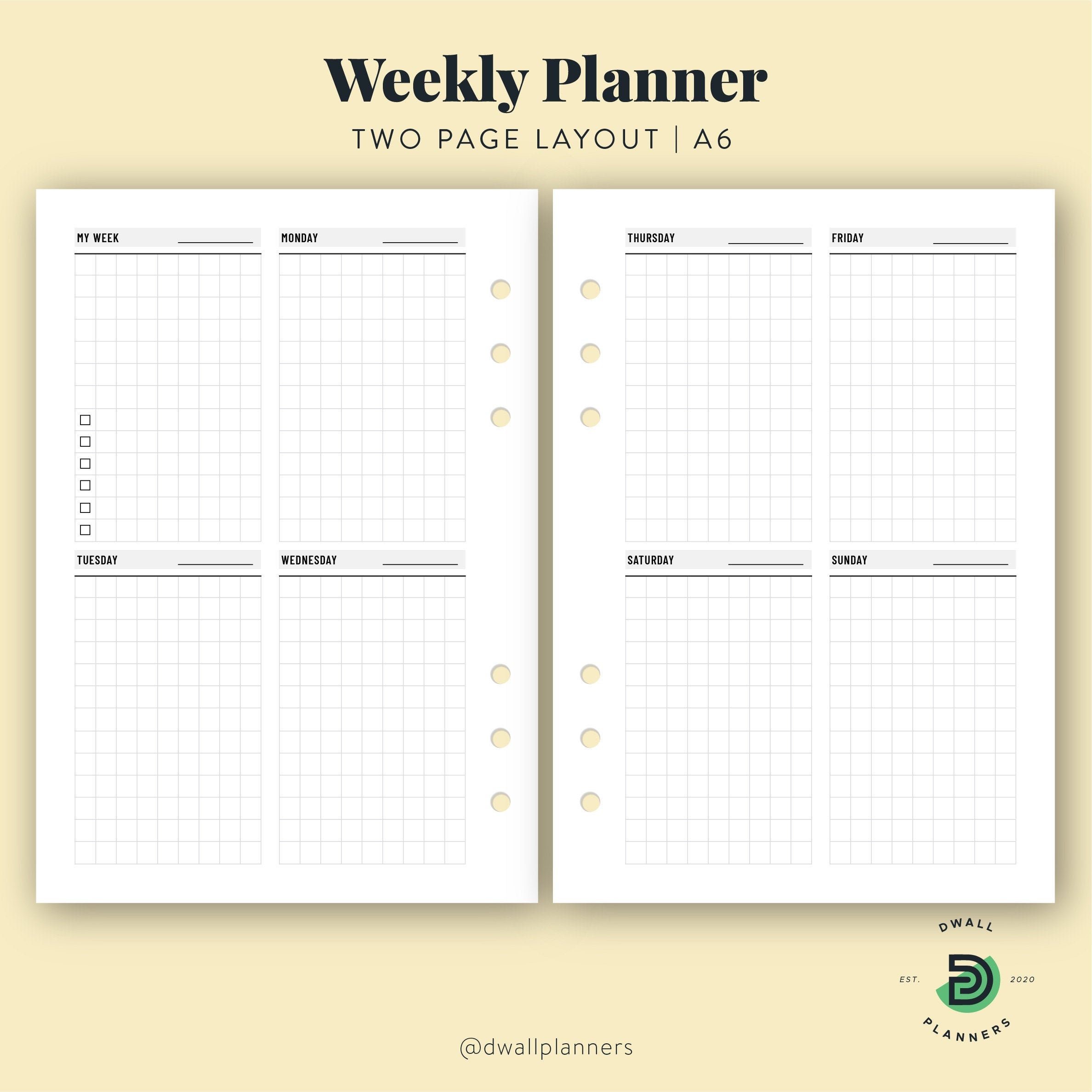 Weekly Planner Printable Insert A6 Weekly Printable Insert Etsy