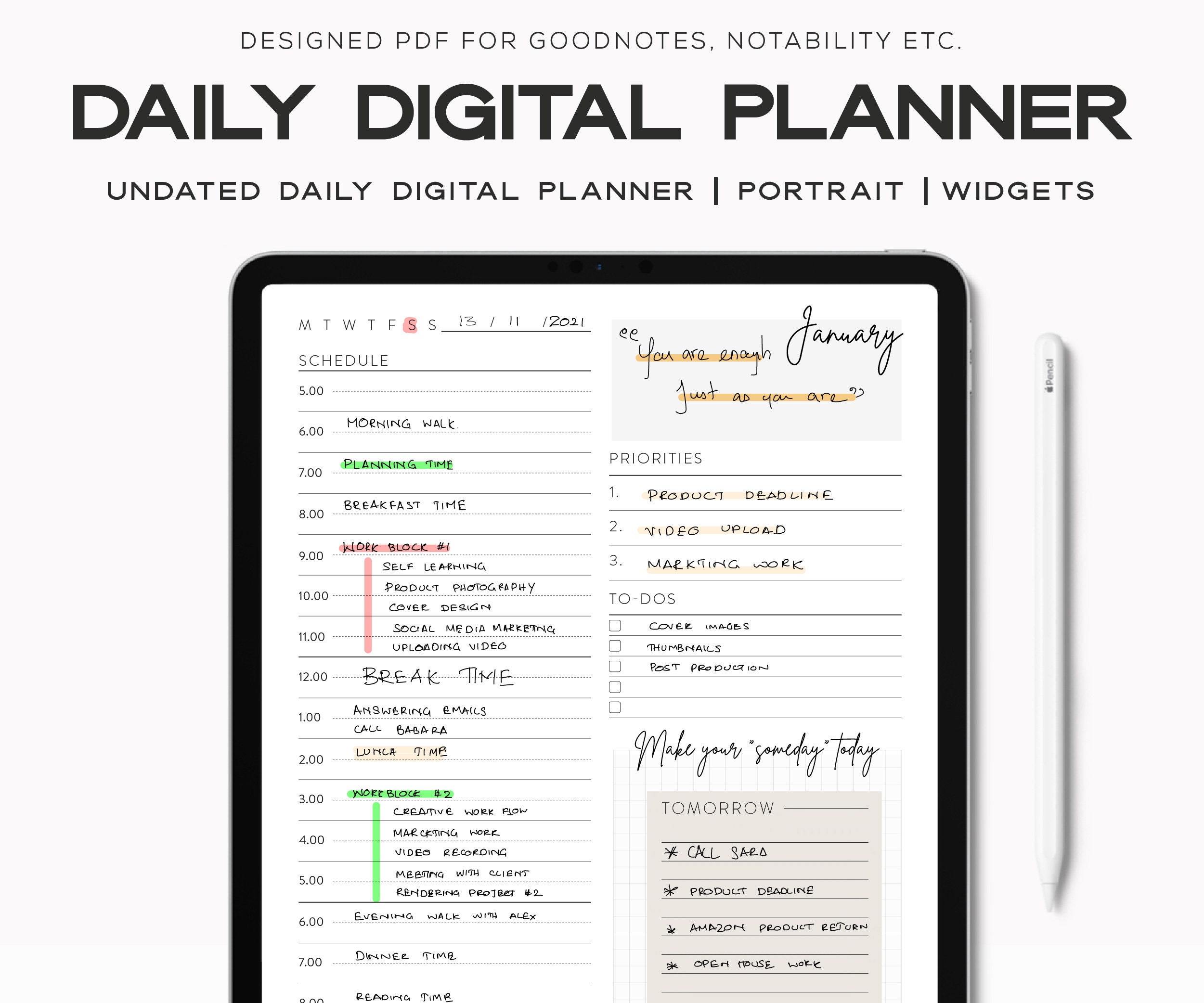 Digital Daily Planner for Goodnotes Notability Minimalistic Etsy