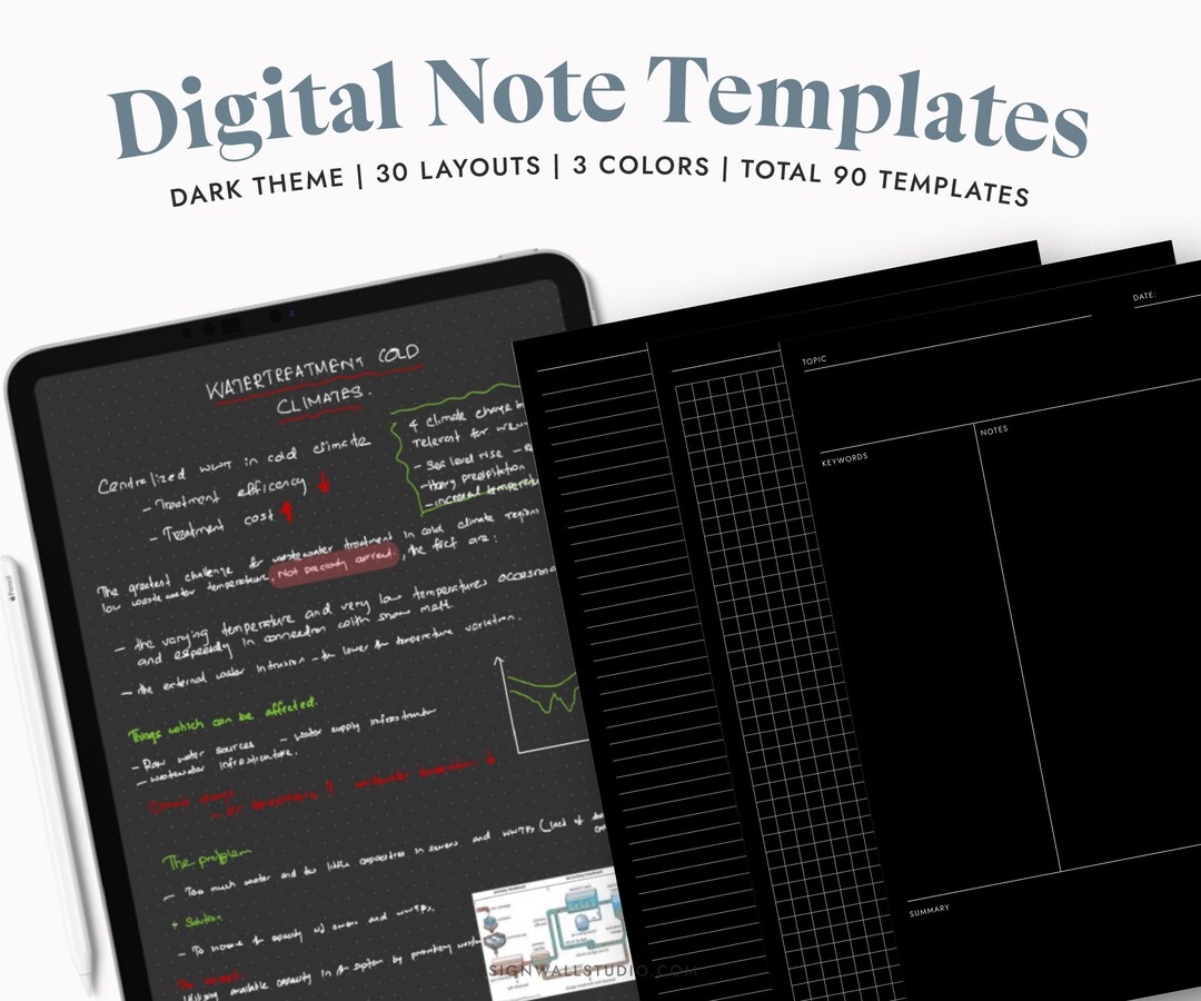 Digital Notes Templates for Goodnotes Notability, Dark Theme Notes for
