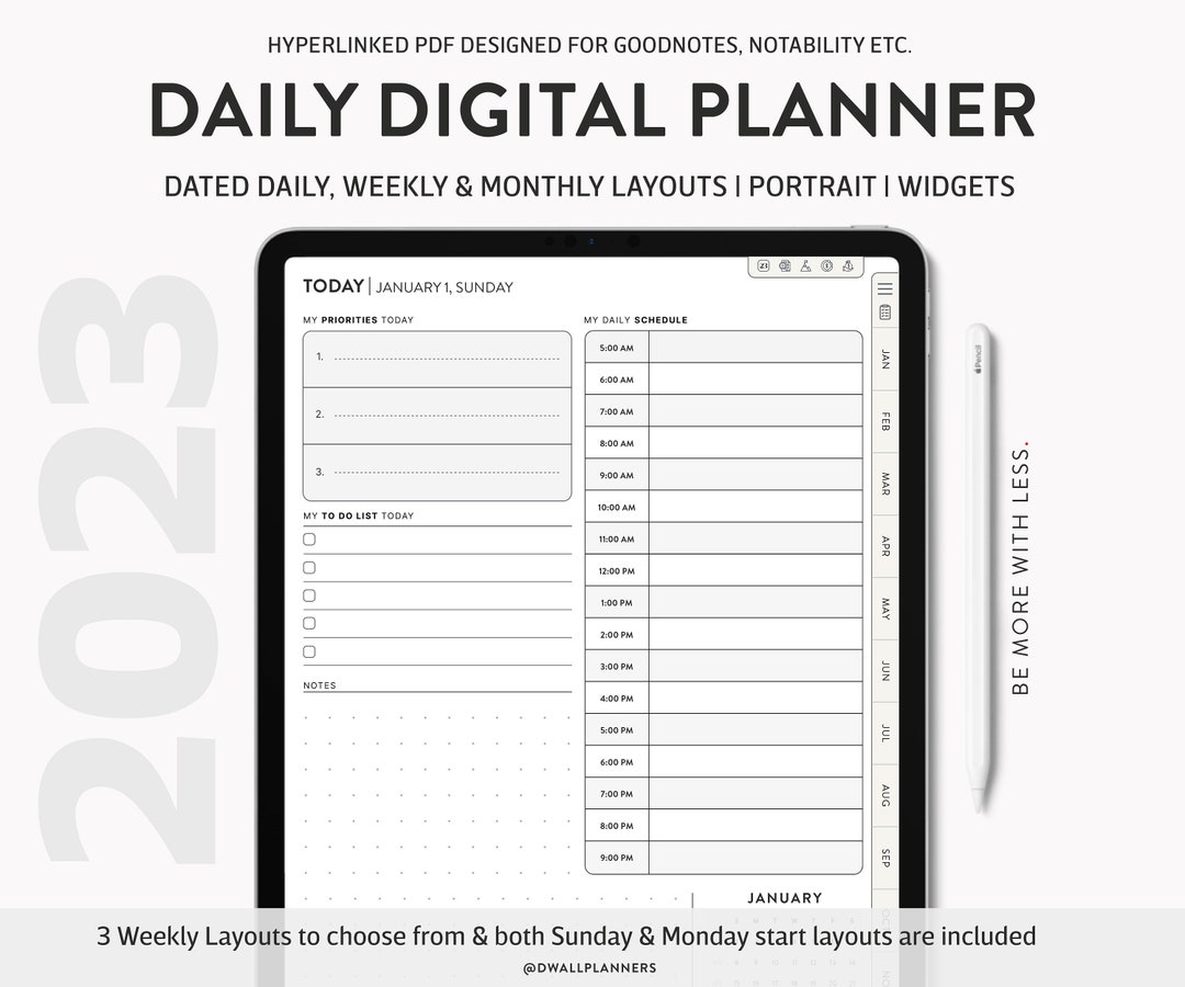 2023 Digital Planner for Goodnotes Notability Sunday and Etsy