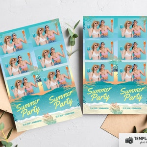Tropical Party Photo booth template, Pool Party template Summer Beach Photobooth 4x6 6 Photo, 2x6 3 Photo Template