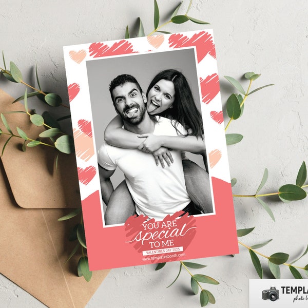 Valentine Day Photo Booth, Love Heart Template, Pink Valentine Photobooth in 4x6 1 Photo Template