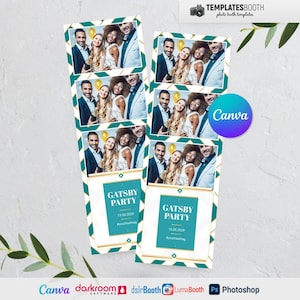 Party Event Photo booth, Turquoise Glamour Template, Gatsby Night Party Photobooth template 4x6 6 Photo, 2x6 3 Photo Template