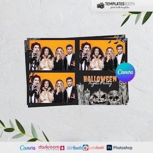 Halloween Photo booth, Halloween Night template, Hand Sketched Halloween Photobooth template 6x4 3 Photo Template
