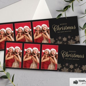 Christmas Photo Booth, Black Gold Xmas Photobooth Template in 6x4 6 Photo, 2x6 3 Photo Template