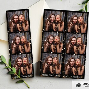 Christmas Photo Booth, Golden Baubles Xmas Photobooth Template in 4x6 6 Photo, 2x6 3 Photo Template