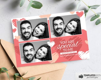 Valentine Day Photo Booth, Love Heart Template, Pink Valentine Photobooth in 6x4 3 Photo Template