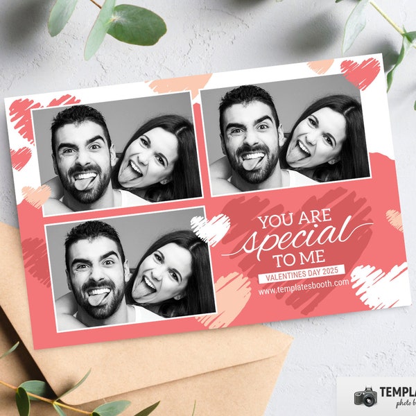 Valentine Day Photo Booth, Love Heart Template, Pink Valentine Photobooth in 6x4 3 Photo Template