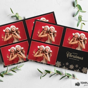 Christmas Photo Booth, Black Gold Xmas Photobooth Template in 6x4 3 Photo Template