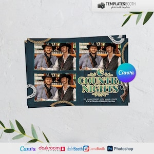 Party Event Photo booth, Country Night Photobooth template for Cowboy Party 6x4 3 Photo Template
