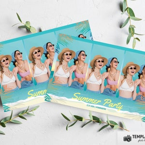 Tropical Party Photo booth template, Pool Party template Summer Beach Photobooth 6x4 3 Photo Template