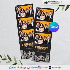 Halloween-Fotostand, Halloween-Nachtvorlage, Handgezeichnete Halloween-Fotostandvorlage 4x6 6 Foto, 2x6 3 Fotovorlage