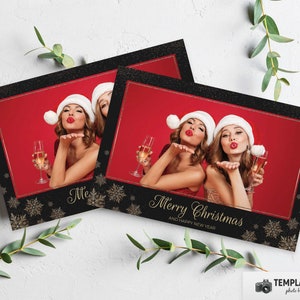 Christmas Photo Booth, Black Gold Xmas Photobooth Template in 6x4 1 Photo Template
