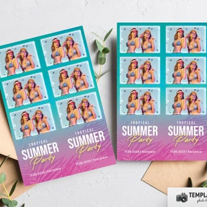 Tropical Photo booth template, Summer Bikini Party Photobooth Pool Party template 4x6 6 Photo, 2x6 3 Photo Template