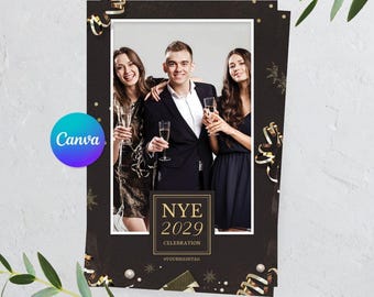 Fotomatón de Nochevieja, fotomatón de lujo para fiesta de Año Nuevo en plantilla de 1 foto de 4x6