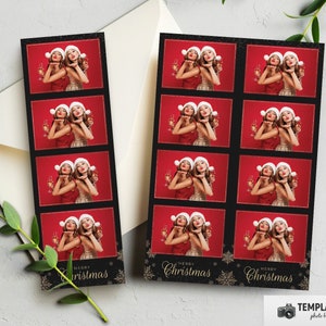 Christmas Photo Booth, Black Gold Xmas Photobooth Template in 4x6 8 Photo, 2x6 4 Photo Template