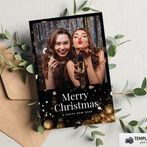 Christmas Photo Booth, Golden Baubles Xmas Photobooth Template in 4x6 1 Photo Template
